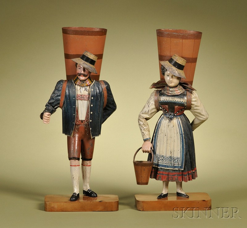 Appraisal: Pair of Rock Graner Figural Mantel Vases Germany c comprising