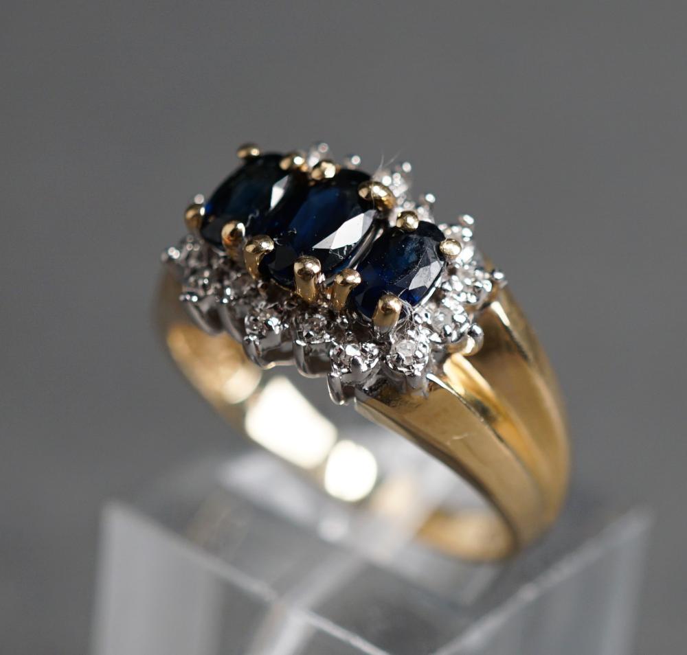 Appraisal: -Karat Yellow-Gold Blue Sapphire and Diamond Ring dwt Size