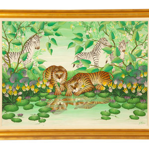 Appraisal: Gustavo Novoa Chilean b Zebras and Tigers Gathering by a