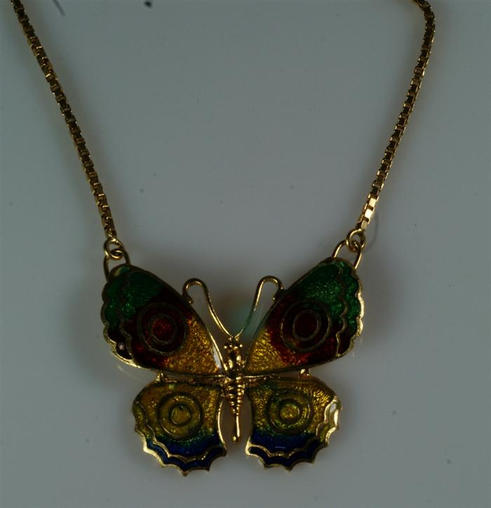 Appraisal: K YG necklace with enameled butterfly pendant dwt Estimate -