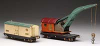 Appraisal: LOT OF TWO LIONEL O GAUGE FREIGHT CARS Includes crane