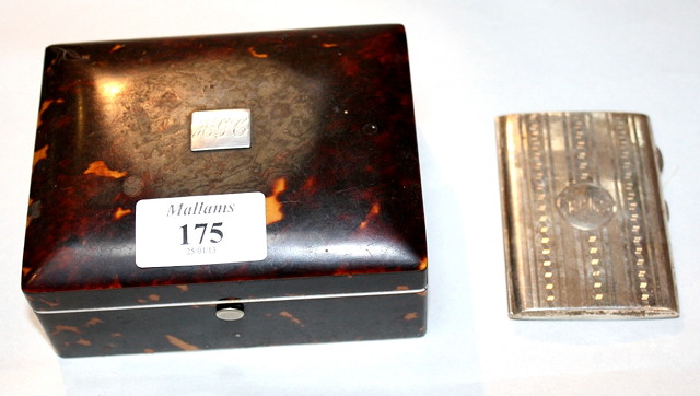 Appraisal: A RECTANGULAR TORTOISESHELL CEDAR LINED CIGARETTE BOX wide and a