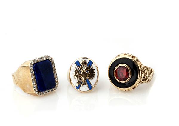 Appraisal: A collection of four gent's diamond lapis enamel onyx synthetic