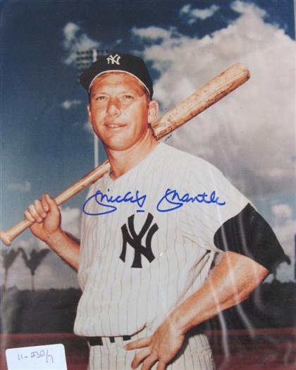 Appraisal: pieces Autograph Material Baseball Color print signed Mickey Mantle Willie