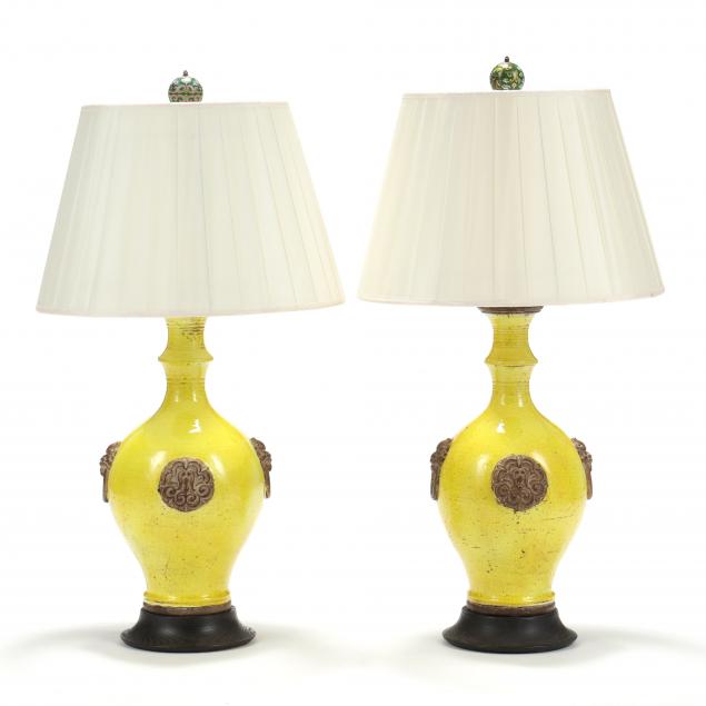 Appraisal: ATTRIBUTED UGO ZACCAGNINI PAIR OF VINTAGE YELLOW GLAZED TABLE LAMPS