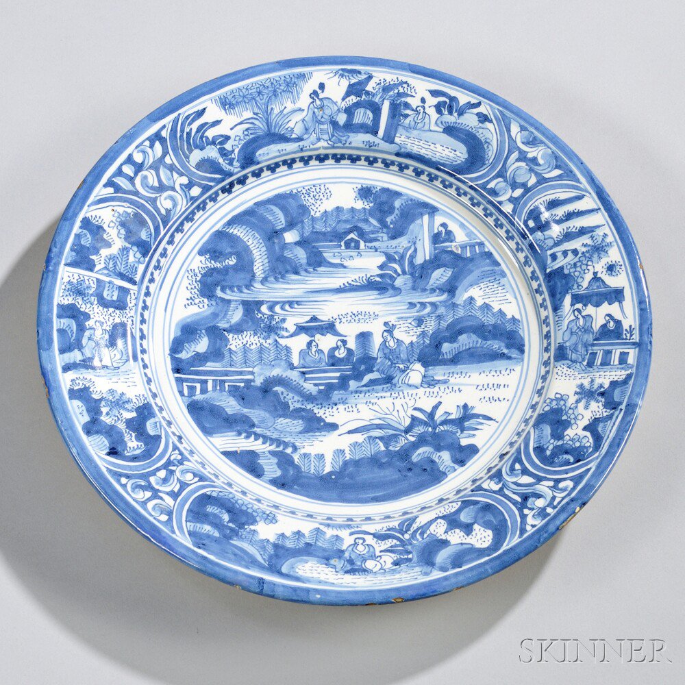 Appraisal: Dutch Delftware Blue and White Charger Holland late th century