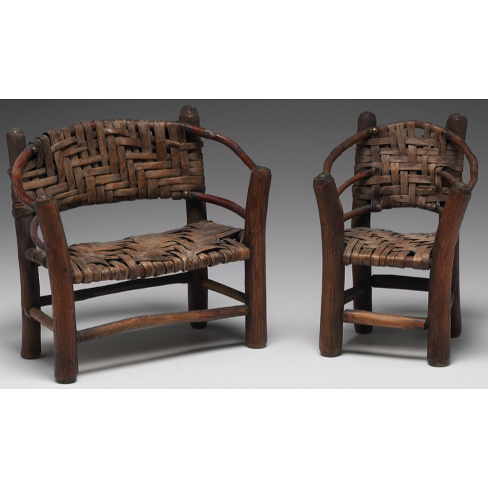 Appraisal: Old Hickory doll furniture attribution chair and settee woven wicker