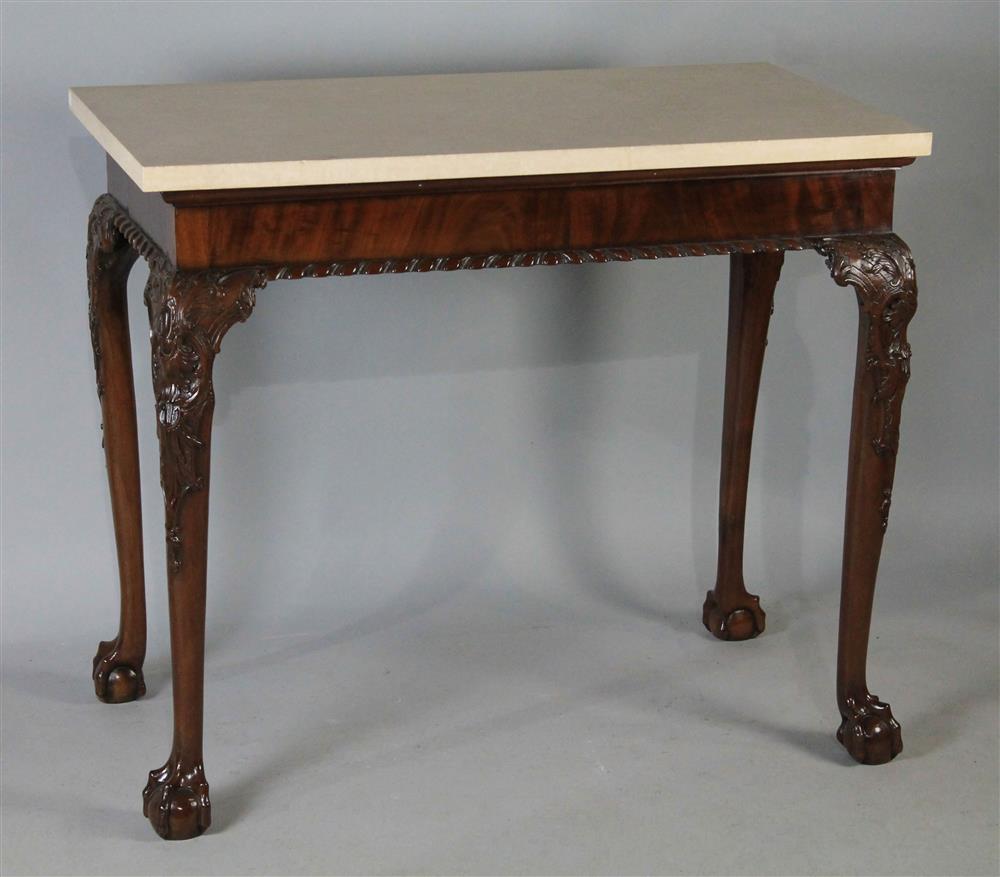 Appraisal: CHIPPENDALE CARVED ROCOCO STYLE CONSOLE TABLE WITH MARBLE TOP having