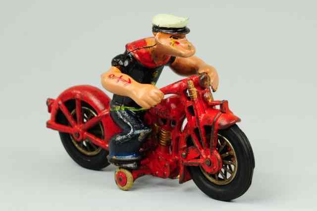 Appraisal: POPEYE ON MOTORCYCLE Hubley popular cast iron example colorfully painted