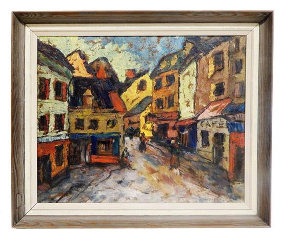 Appraisal: Post Impressionist style oil on canvas depicting modern village scene