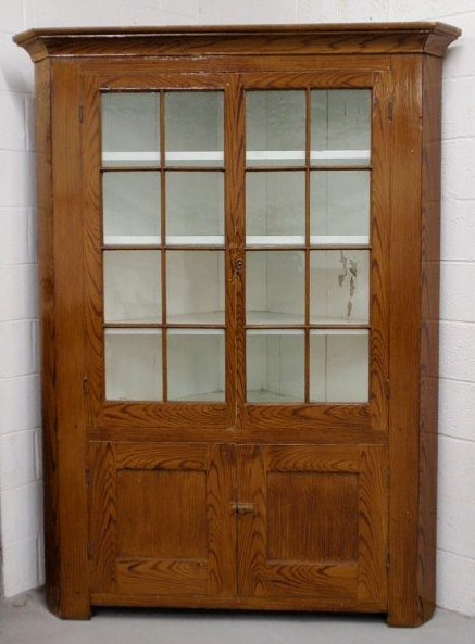 Appraisal: Corner cupboard th c with grain paint decoration h x