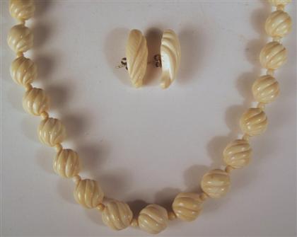 Appraisal: Chinese elephant ivory beaded necklace and earrings early th century