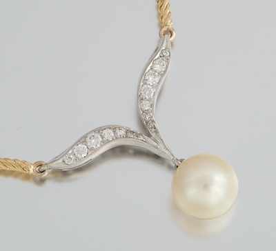 Appraisal: A Ladies' Gold Diamond and Pearl Necklace k yellow gold