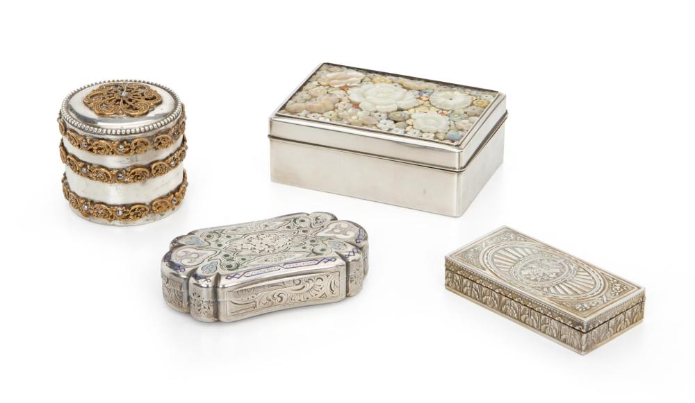 Appraisal: Four miniature sterling silver and metal boxes Mid- th th