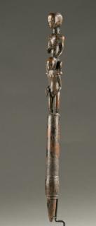 Appraisal: Attie staff with caryatid figures Baule wooden drum beater th