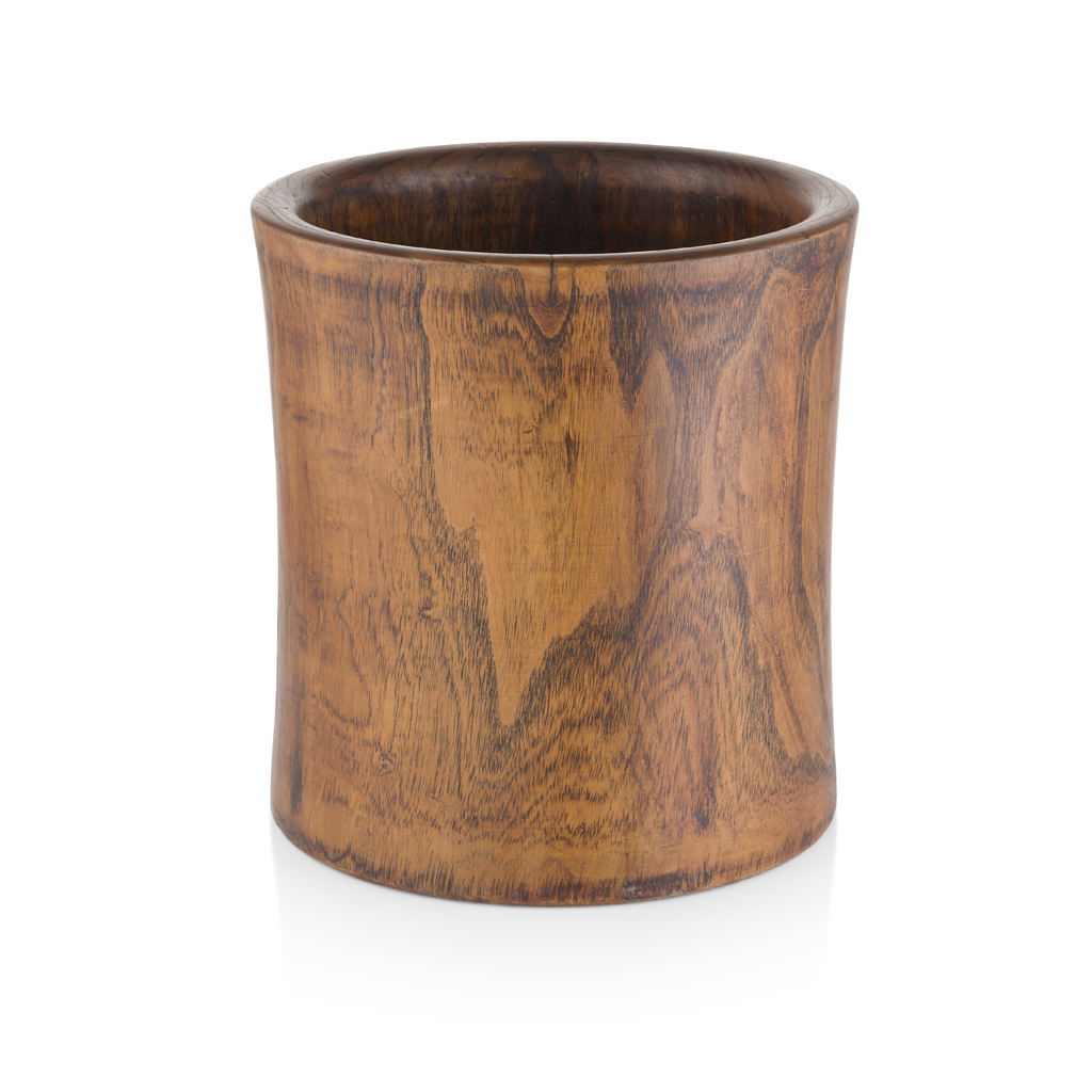 Appraisal: LARGE HARDWOOD BRUSHPOT BITONG of slightly waisted cylindrical form the