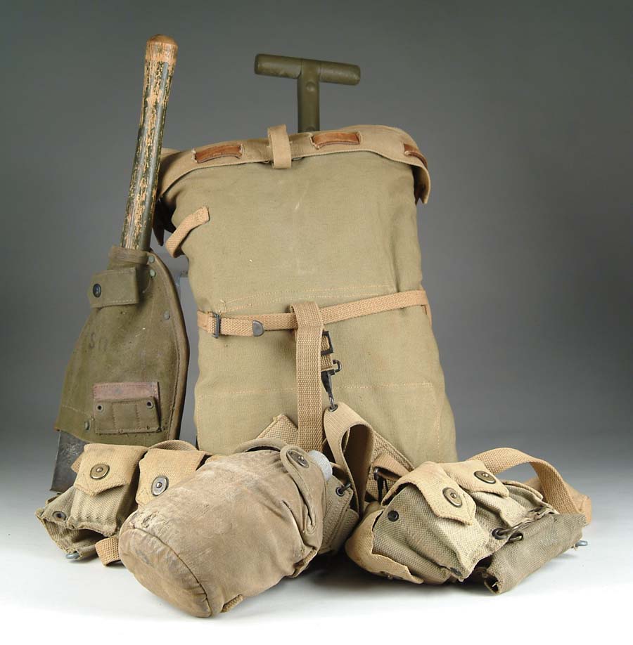 Appraisal: CANVAS BACKPACK AND ASSOCIATED U S EQUIPMENT Web belt with