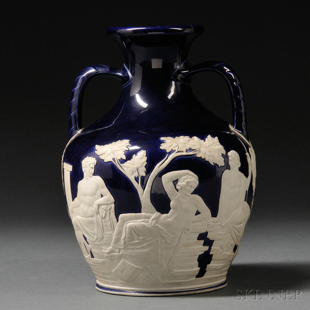 Appraisal: Wedgwood Dark Blue Glazed Stoneware Portland Vase England th century