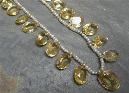 Appraisal: An Edwardian seed pearl and citrine necklace composed of off-round