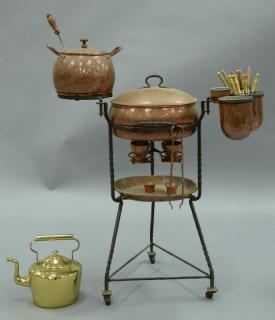 Appraisal: LA Monda copper fondue set on turned iron stand having