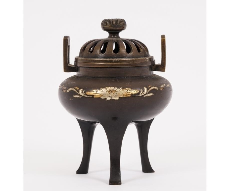 Appraisal: Japanese inlaid bronze censer late th c h x dia