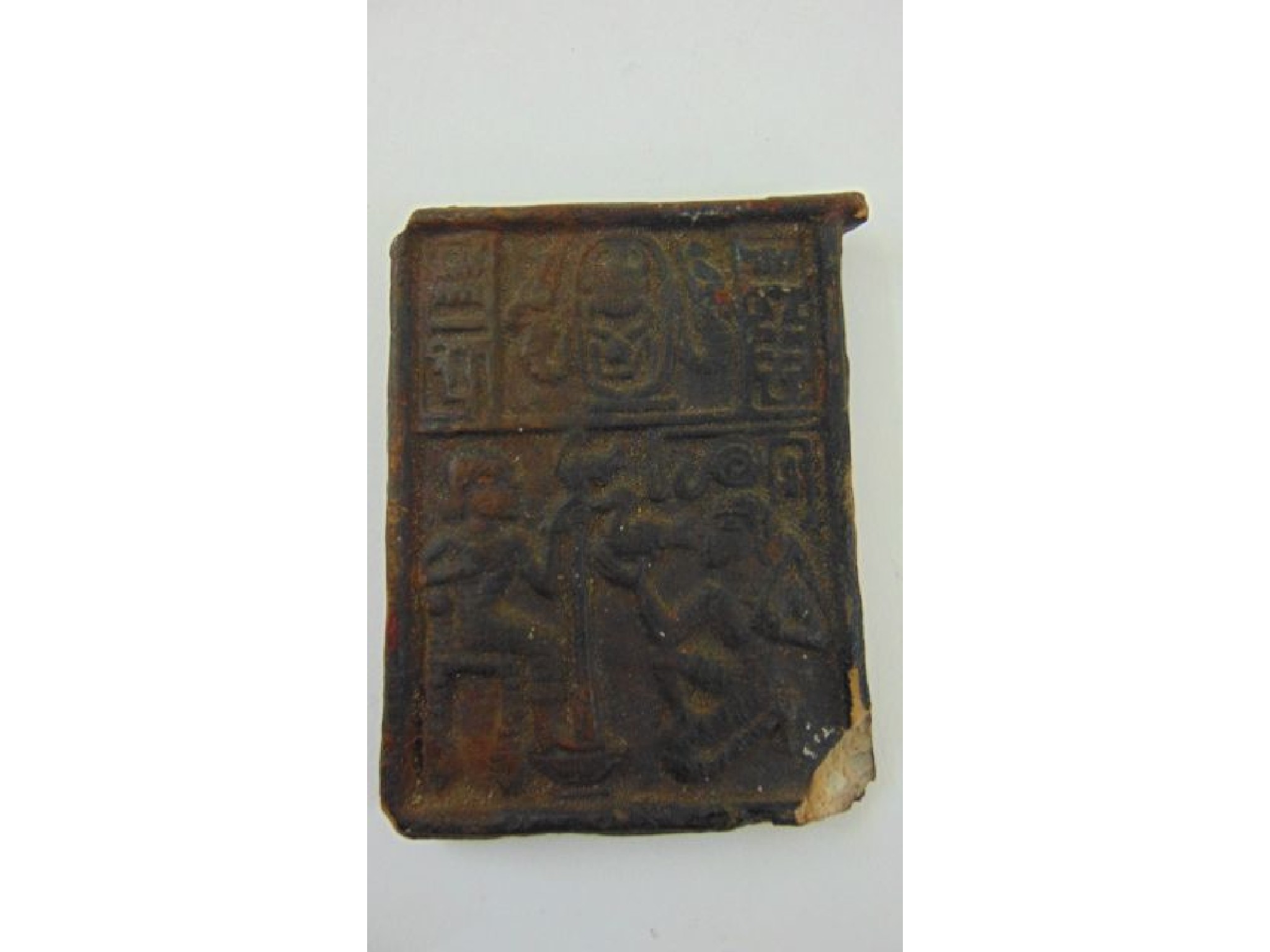 Appraisal: A small ancient Egyptian terracotta panel with hieroglyphic detail together