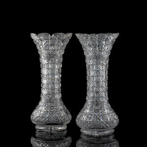 Appraisal: Two Harvard Cut Glass Vases Height x width at top