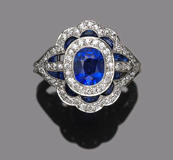 Appraisal: An art deco sapphire and diamond ring Shreve Treat amp