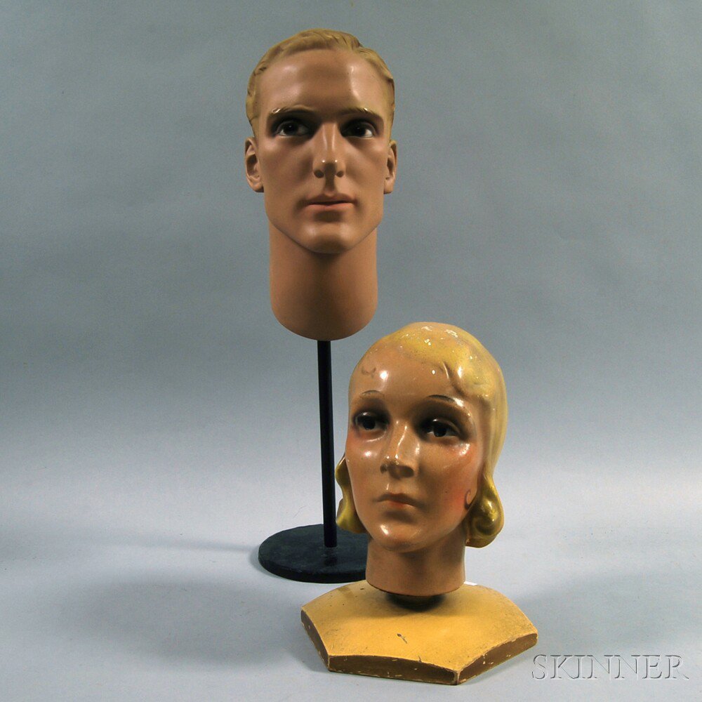 Appraisal: Two Painted Composite Mannequin Heads early to mid- th century