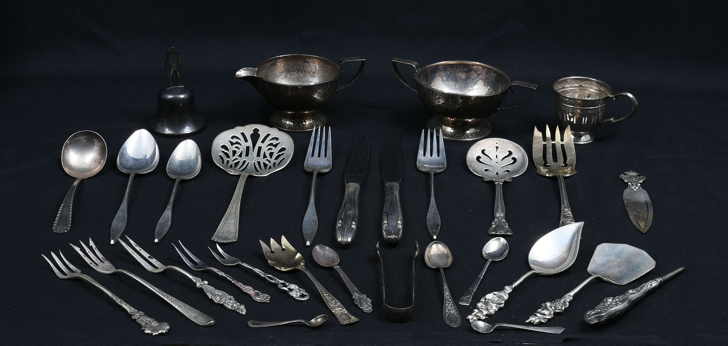 Appraisal: STERLING SILVER FLATWARE HOLLOWARE COLLECTION Approx Troy ounces Comprising Hammered