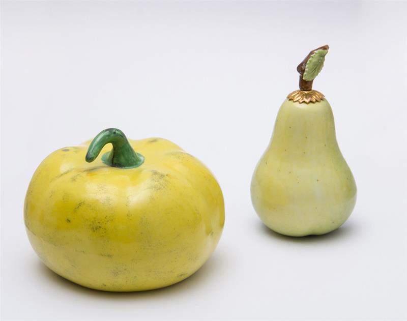 Appraisal: SMALL GLAZED CERAMIC GOURD-FORM TABLE ARTICLE Together with a miniature