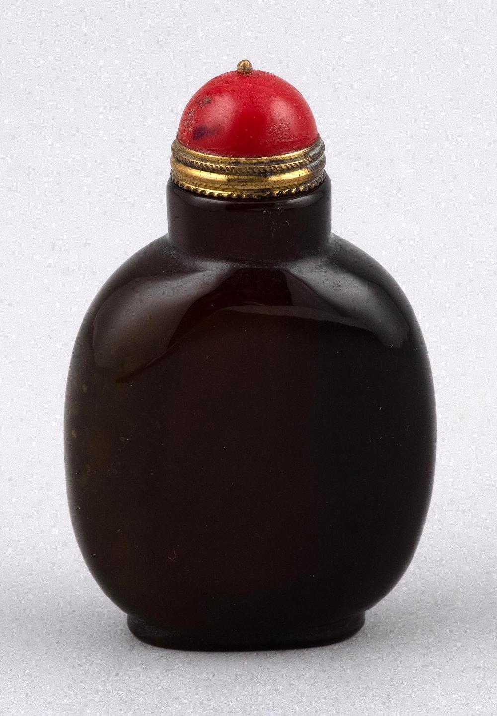 Appraisal: CHINESE AMBER GLASS SNUFF BOTTLE TH CENTURY HEIGHT CHINESE AMBER