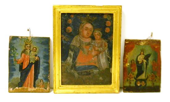 Appraisal: th C Spanish Colonial oils two on wooden panel one