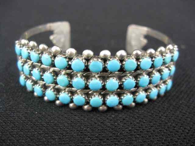 Appraisal: E Wyaco Zuni Indian Turquoise Bracelet sterling cuff style triple