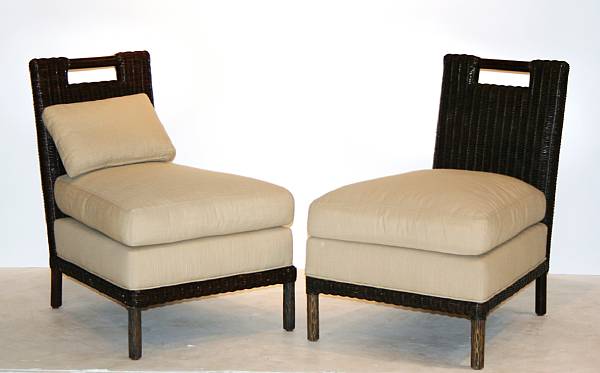 Appraisal: A pair of Thomas Pheasant woven side chairs McGuire Furniture