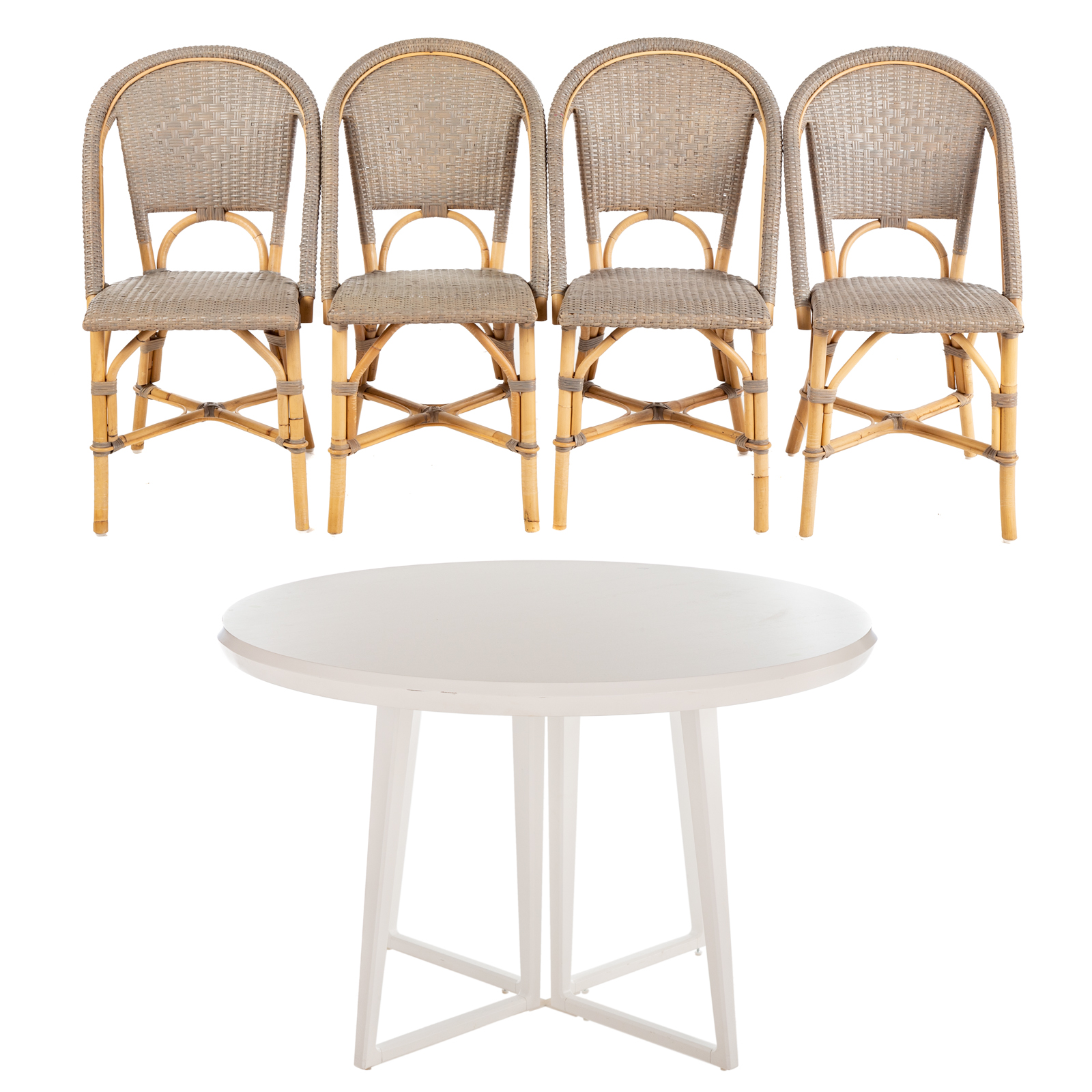 Appraisal: SERENA LILLY TABLE FOUR RATTAN CHAIRS st century set comprises