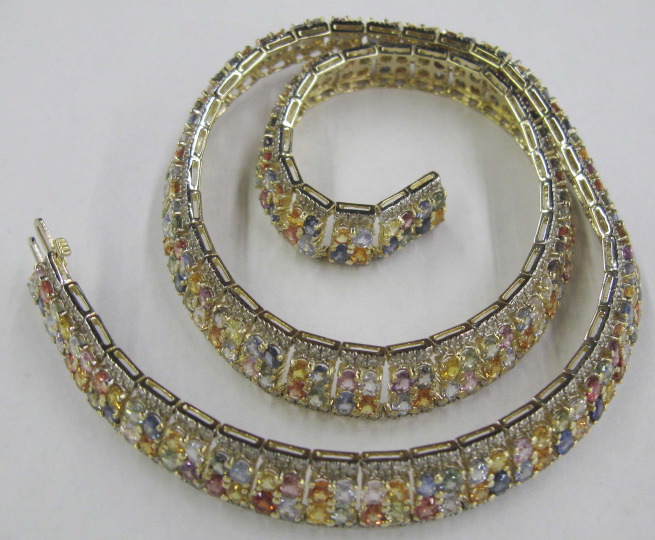 Appraisal: Fourteen-Karat Yellow Gold and Sapphire Fruit Salad Necklace the flexible