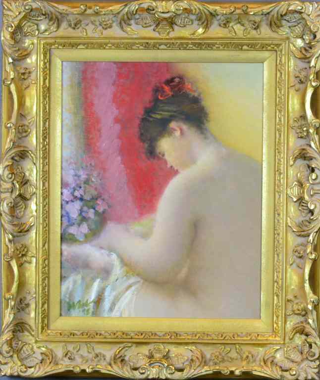 Appraisal: Signed Oil Painting on Canvas of NudeReminescent of Renoir a