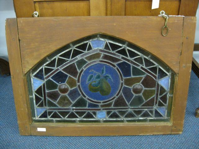 Appraisal: Victorian Stained Glass Window pear design center bullseye trim overall