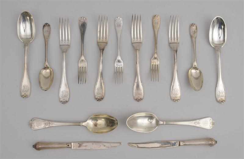 Appraisal: PUIFORCAT MONOGRAMMED SILVER PART FLATWARE SERVICE IN THE ''VAUBON'' PATTERN