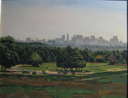 Appraisal: JAMES LANCEL MCELHINNEY american b PHILADELPHIA SKYLINE WITH PARK IN