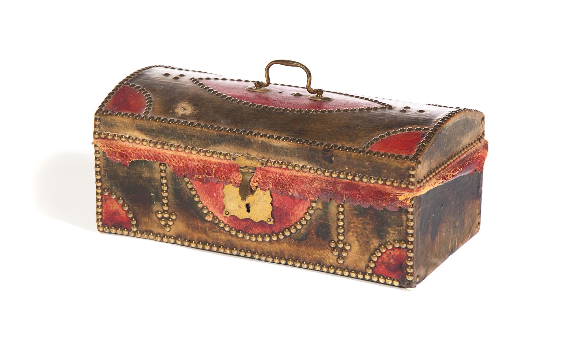 Appraisal: LEATHER-COVERED DOMETOP BOX England st half- th century Green and