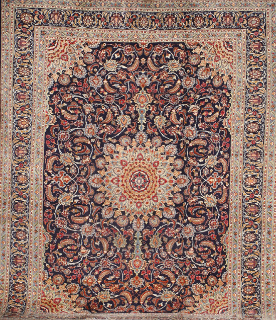 Appraisal: Tabriz Rug Post Blue ground with floral trellising vine field