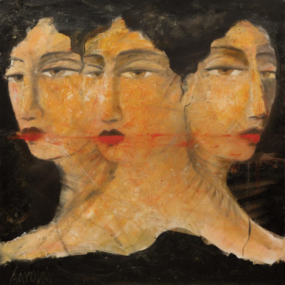 Appraisal: David Harouni Iranian New Orleans b Untitled Three Faces oil