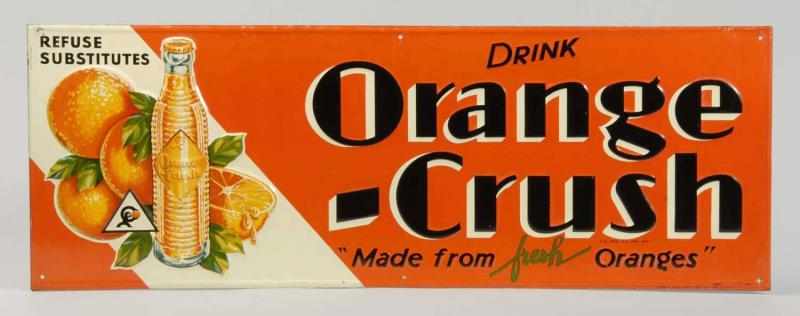 Appraisal: Embossed Tin Orange Crush Sign Description Wonderfully classic image graphics