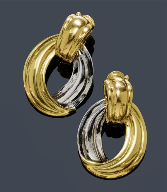 Appraisal: GOLD EAR CLIPS SABBADINI Yellow and white gold g Large