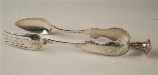 Appraisal: A th C Dutch Sterling Large Serving Tongs bearing an