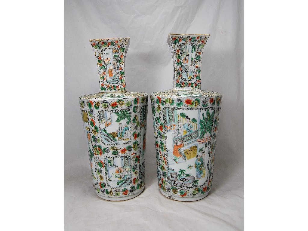 Appraisal: A pair of Cantonese porcelain vases of tapering cylindrical form