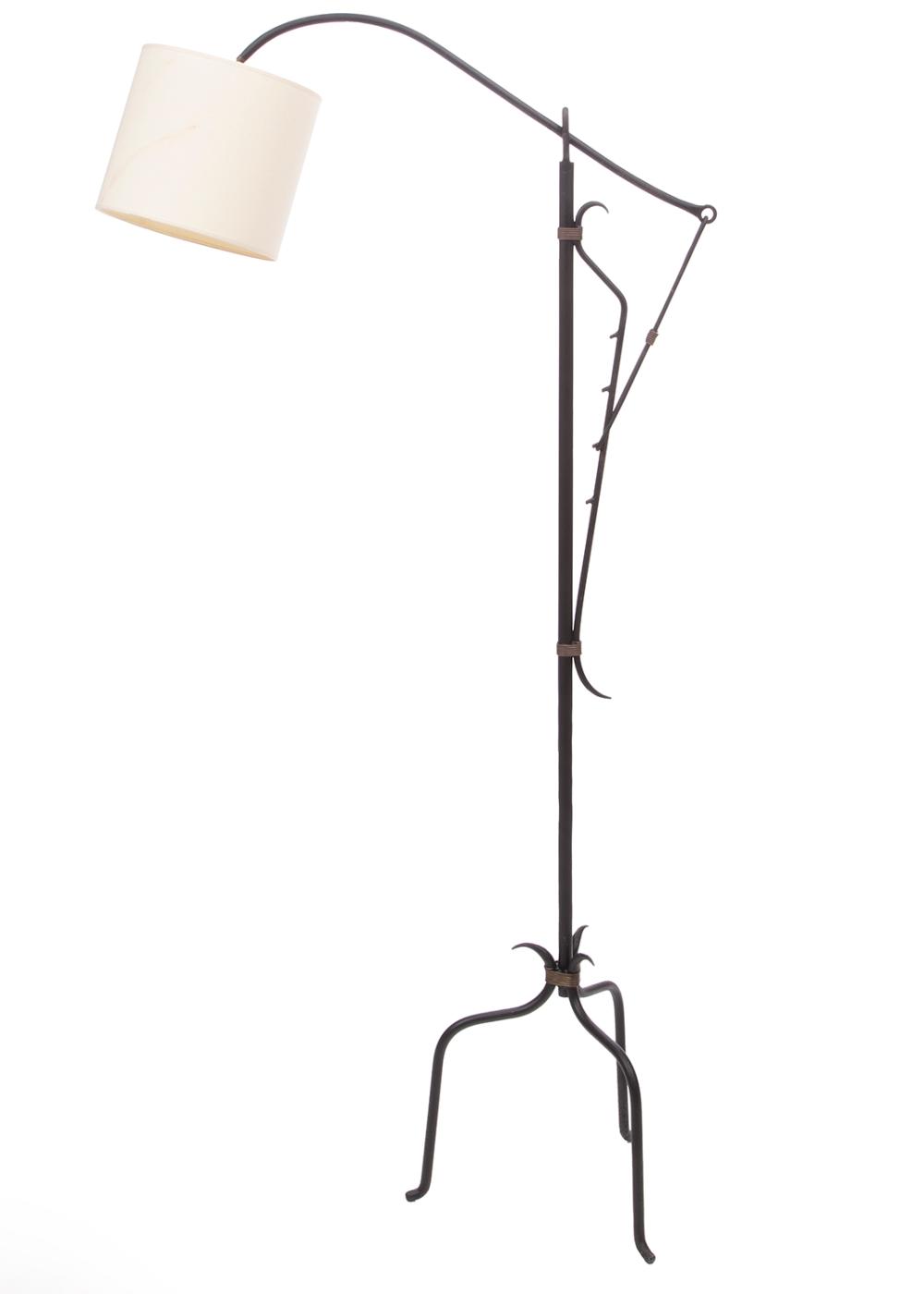 Appraisal: Jean Royere Floor Lamp s France wrought iron adjustable ratchet