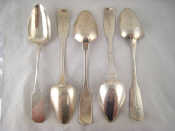 Appraisal: Irish silver A set of five fiddle pattern tablespoons Tudor